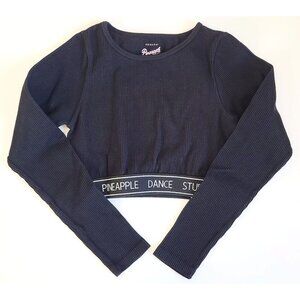 Pineapple Dance Studios Ribbed Black Long Sleeve Cropped Top M (Size 9/10)